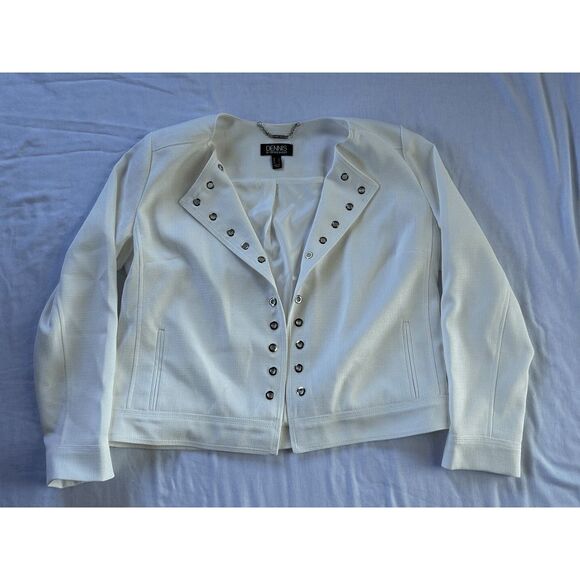 Dennis Basso White Dress Jacket Size Medium, Grommet Accents, Dressy, - Picture 2 of 6